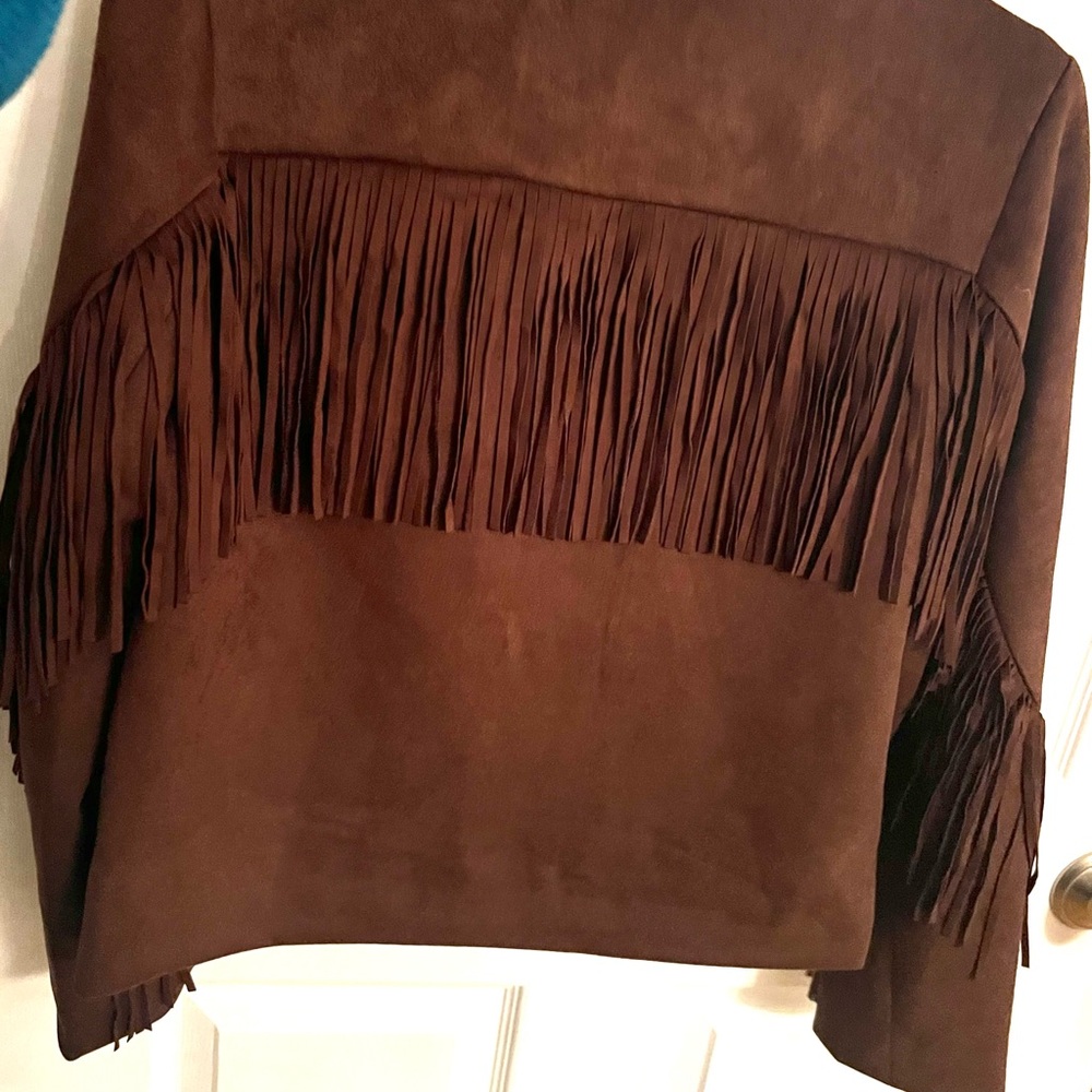 NEW For The Republic Dark Brown Fringe Faux Suede Jacket. Sz XS. - Picture 4 of 10